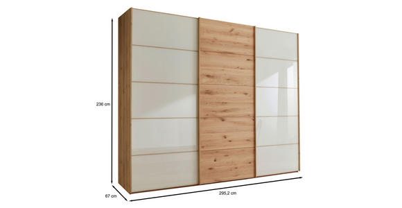 SCHWEBETÜRENSCHRANK  in Champagner, Eiche Bianco  - Eiche Bianco/Champagner, Natur, Glas/Holz (300/236/67cm) - Linea Natura