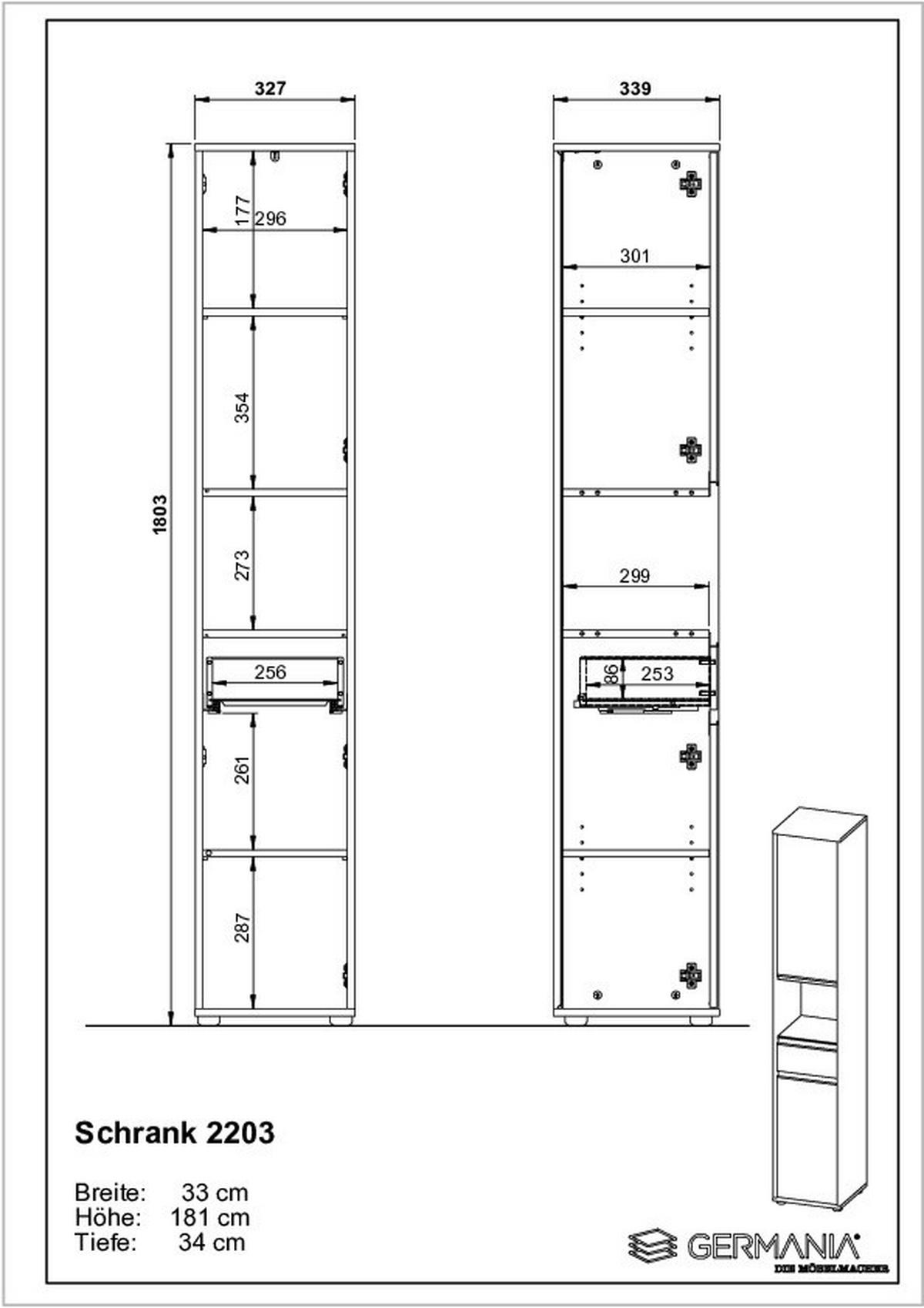HOCHSCHRANK 33/181/34 cm  - Graphitfarben/Schwarz, MODERN, Holzwerkstoff/Kunststoff (33/181/34cm) - Germania