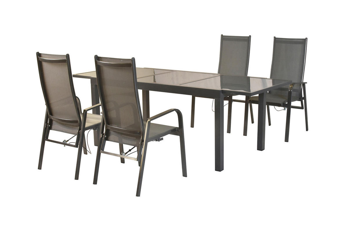 GARTENTISCHGRUPPE beschichtet Aluminium  - Graphitfarben/Grau, KONVENTIONELL, Glas/Textil - Gardenson