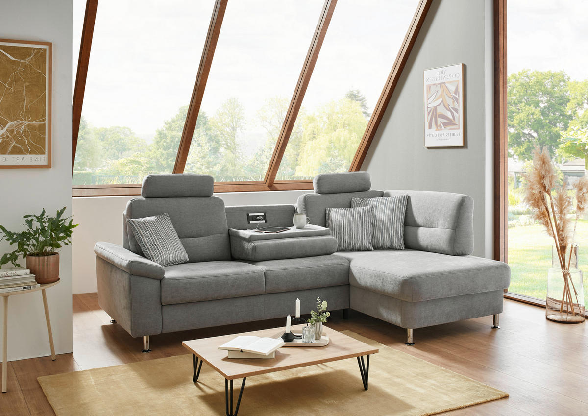ECKSOFA  in Flachgewebe Grau  244/160 cm  - Alufarben/Grau, KONVENTIONELL, Textil/Metall (244/160cm) - Beldomo Comfort