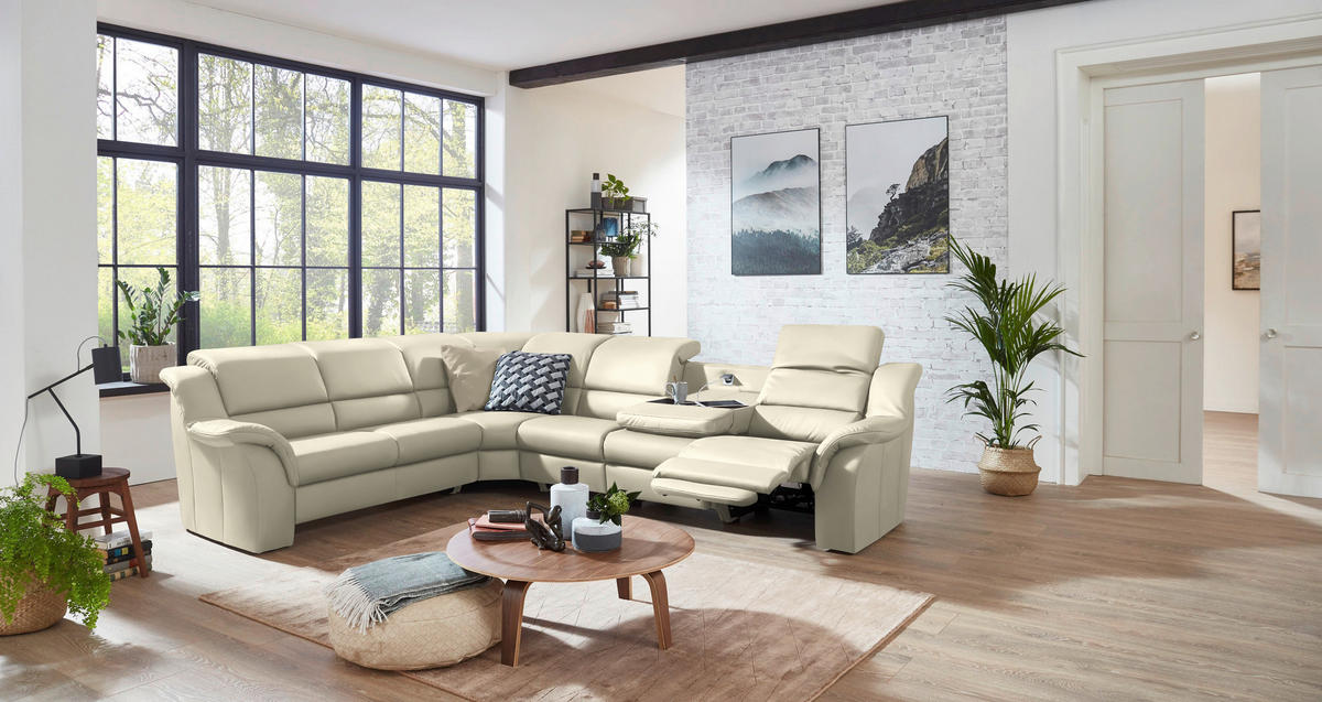 ECKSOFA  in Echtleder Creme  260/324 cm  - Creme/Schwarz, KONVENTIONELL, Leder/Kunststoff (260/324cm) - Cantus