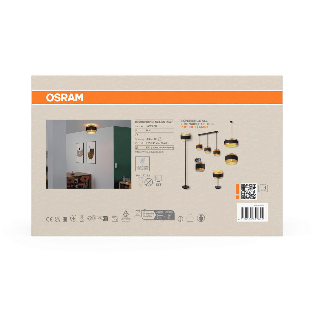 DECKENLEUCHTE 30/23 cm   - Goldfarben/Schwarz, KONVENTIONELL, Textil/Metall (30/23cm) - Osram
