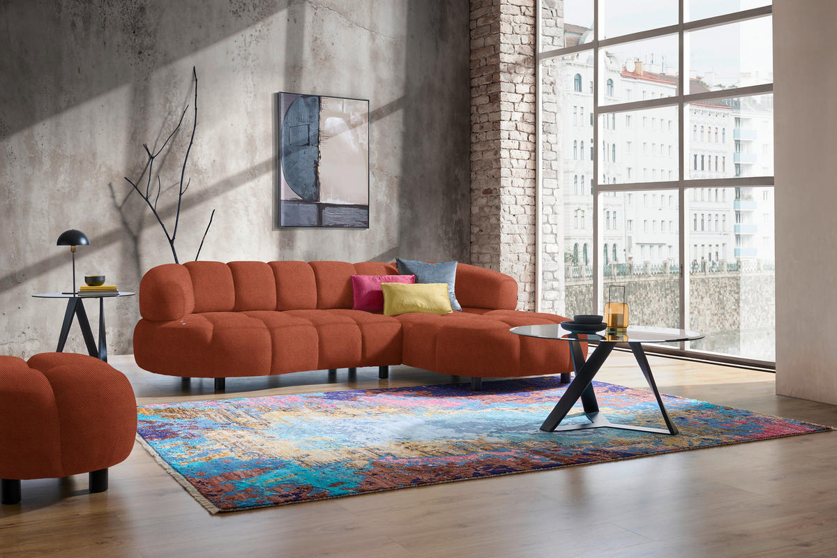 ECKSOFA in Webstoff Rostfarben  - Rostfarben/Schwarz, Design, Holz/Textil (284/183cm) - Welnova