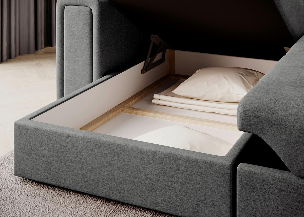 ECKSOFA Samt Grau  - Schwarz/Grau, Design, Kunststoff/Textil (260/150cm) - MID.YOU