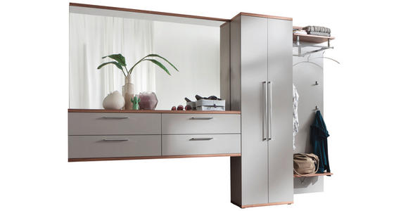 GARDEROBE 4-teilig in 281/201/35 cm - Nussbaumfarben/Grau, Design, Glas/Holz (281/201/35cm) - Moderano