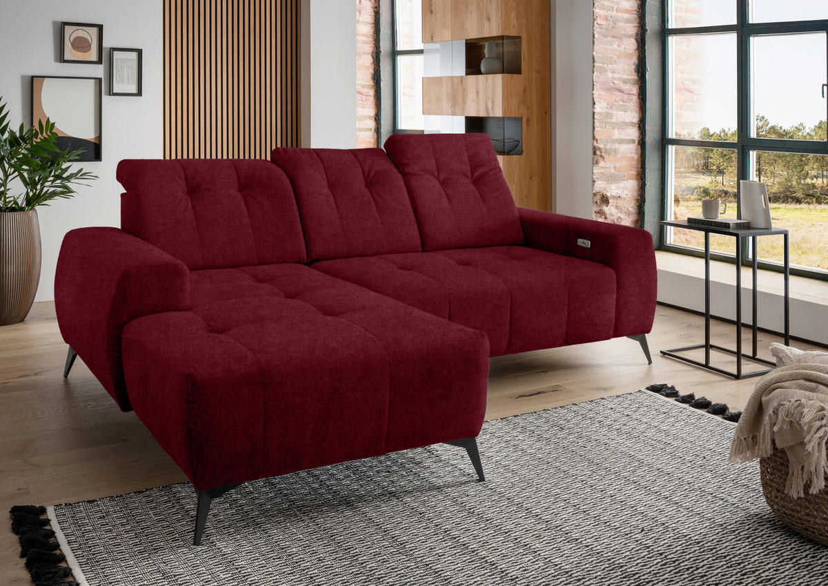 ECKSOFA in Mikrofaser Bordeaux  - Bordeaux/Schwarz, Modern, Textil/Metall (180/258cm) - Livetastic