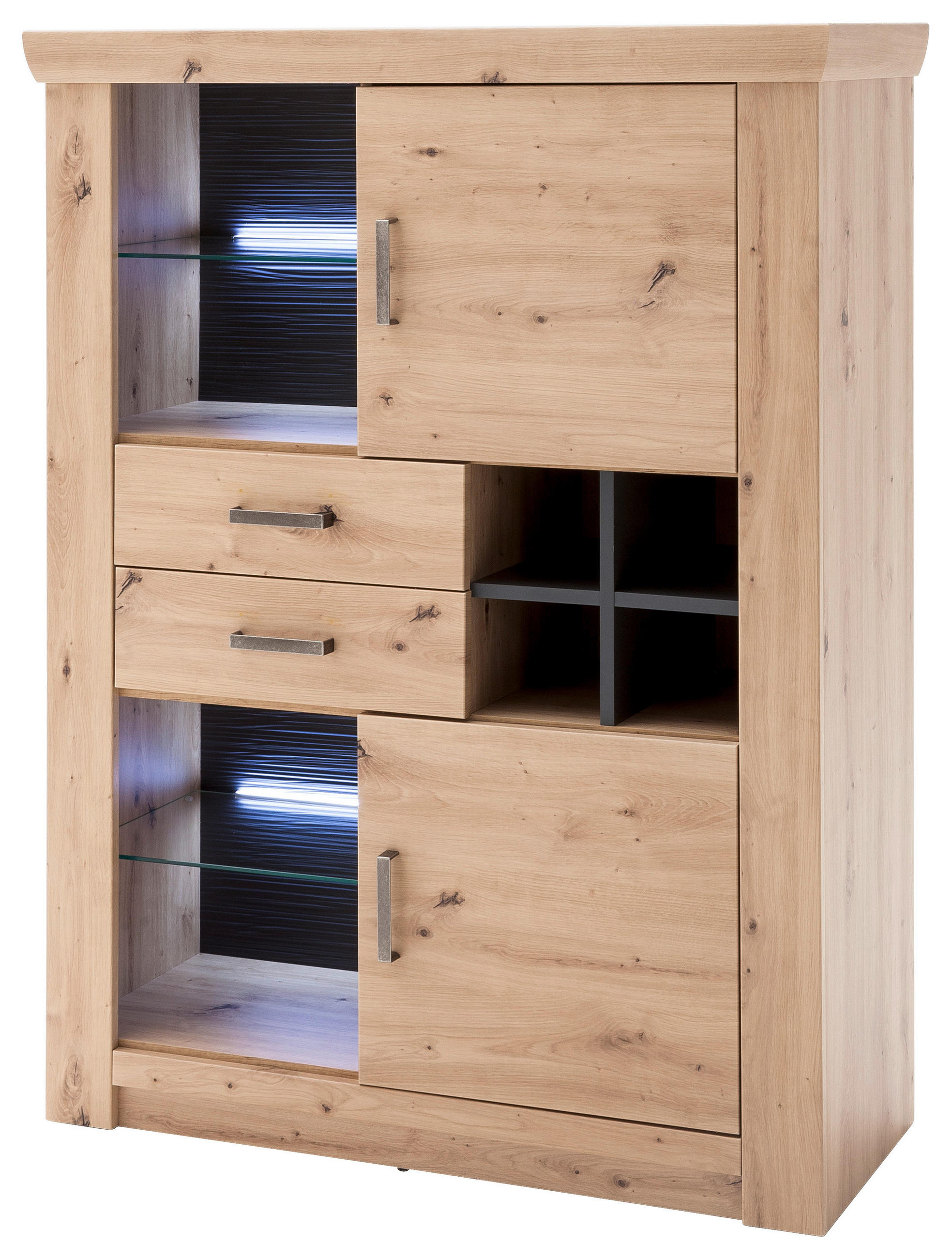 HIGHBOARD ohne Beleuchtung,  in 110/146/45 cm  - Eichefarben/Anthrazit, Design, Glas/Holzwerkstoff (110/146/45cm) - Livetastic