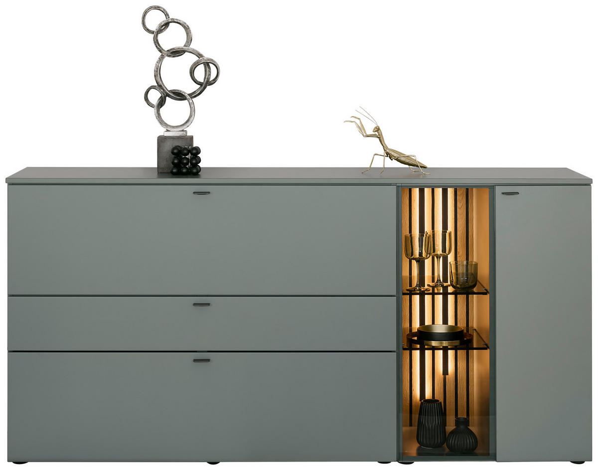 SIDEBOARD Grün, Eichefarben  180/89/43 cm  - Eichefarben/Anthrazit, Design, Glas/Holz (180/89/43cm) - Venjakob