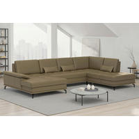 SEDACÍ SOUPRAVA, kůže, olivově zelená - černá/olivově zelená, Basics, kov/textil (176/363/223cm) - Sit & More