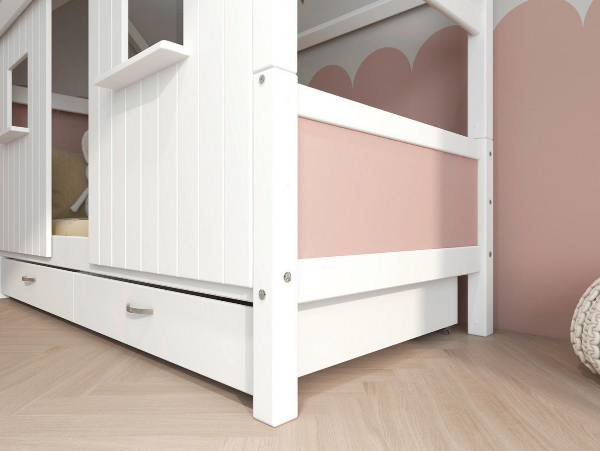 HAUSBETT 90/200 cm,  in Rosa, Weiß, Rollrost, Bettschublade  - Rosa/Weiß, MODERN, Holz (90/200cm) - Chameo