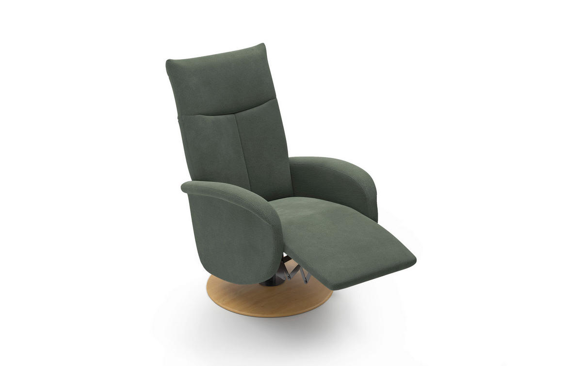 RELAXSESSEL GLENDALE E Flachgewebe Kopfteilverstellung, Rücken echt    - Dunkelgrün/Eichefarben, KONVENTIONELL, Holzwerkstoff/Textil (75/112/82cm) - Sit & More