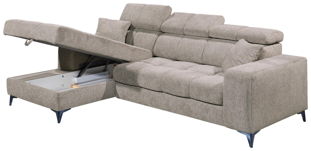 ECKSOFA in Chenille Graubraun  - Graubraun/Schwarz, Konventionell, Kunststoff/Textil (172/268cm) - MID.YOU