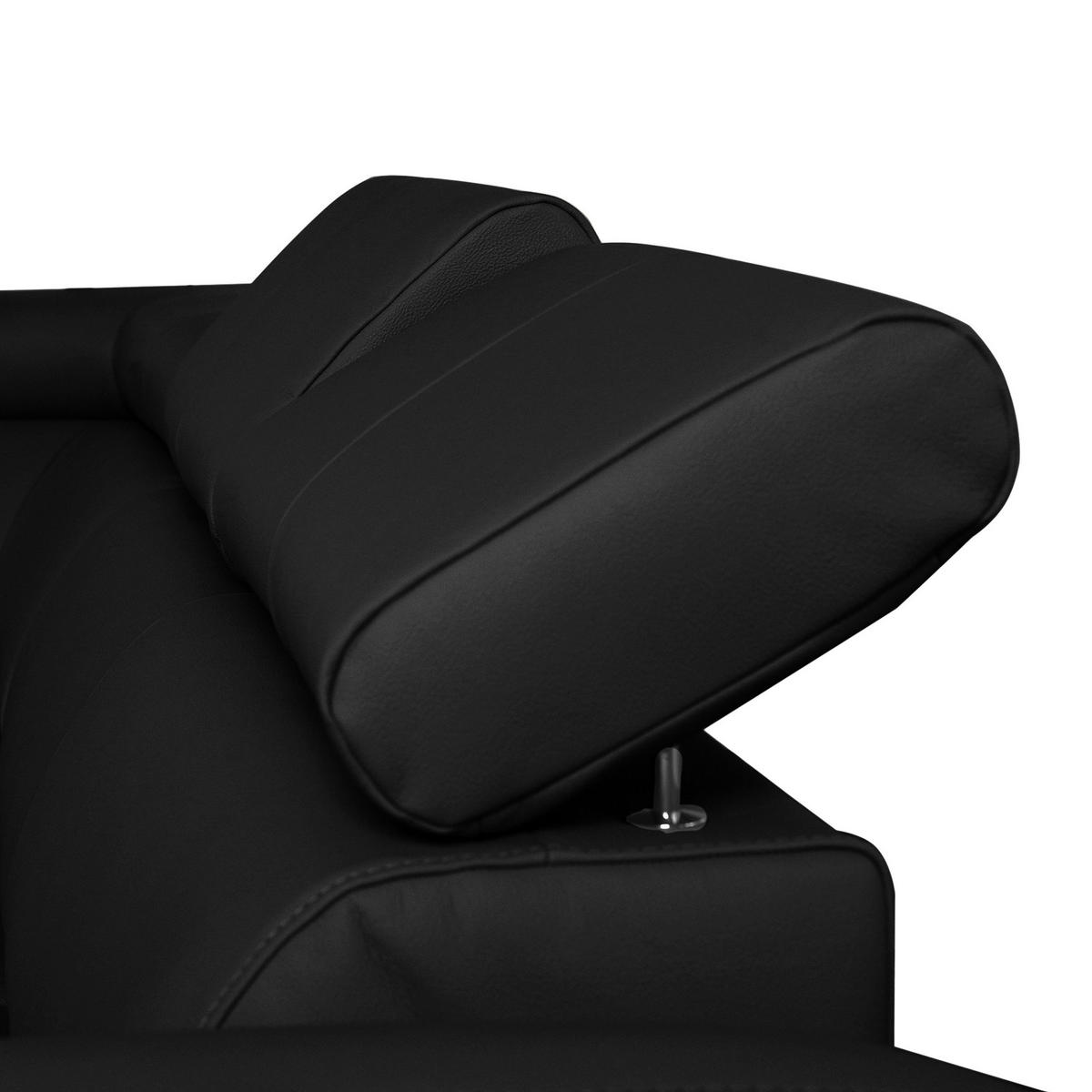 WOHNLANDSCHAFT Schwarz Echtleder Lederlook  - Chromfarben/Schwarz, Design, Leder/Textil (208/315/175cm) - Livetastic