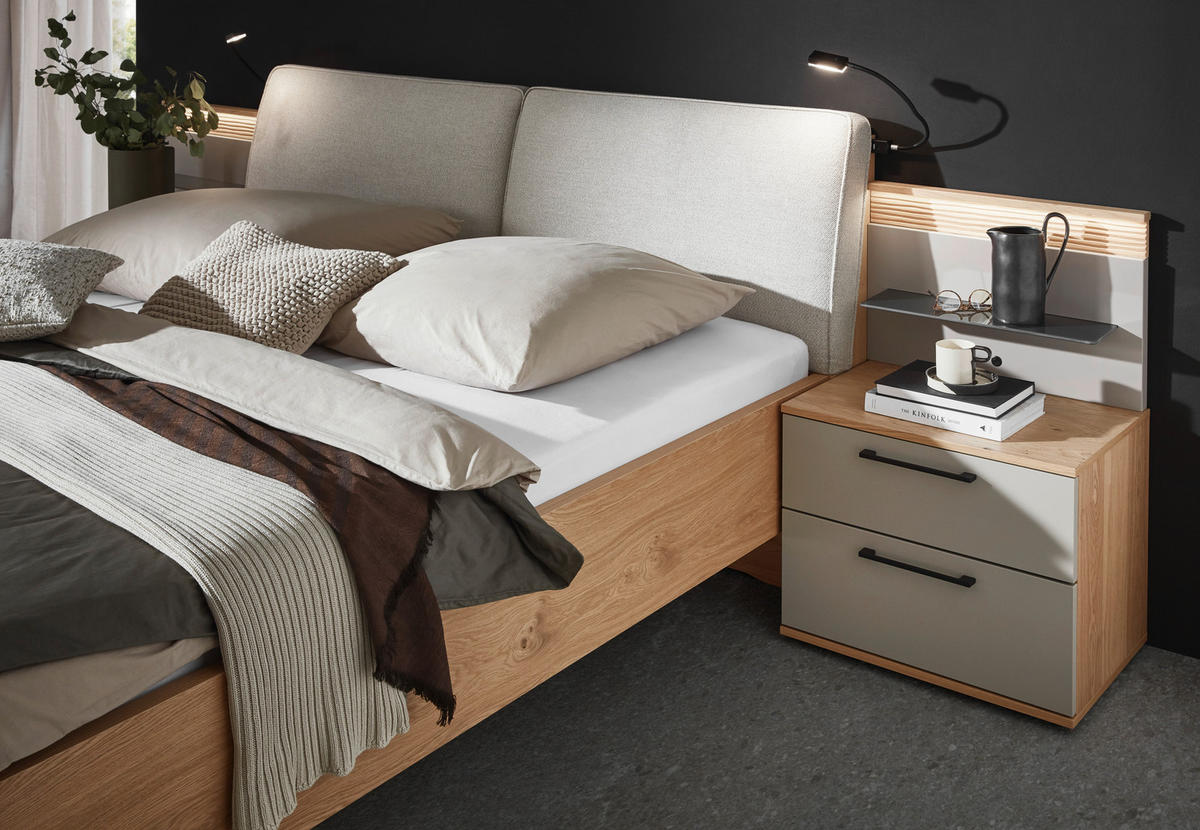 BETT 180/200 cm,  in Taupe, Eichefarben,  - Taupe/Eichefarben, Design, Metall (180/200cm) - Dieter Knoll
