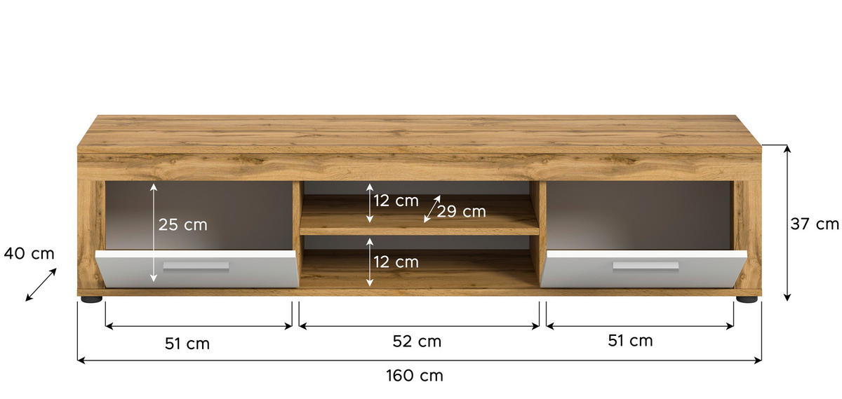 LOWBOARD JAM  in 160/37/40 cm  - Silberfarben/Eiche Wotan, Design, Holzwerkstoff/Kunststoff (160/37/40cm) - MID.YOU