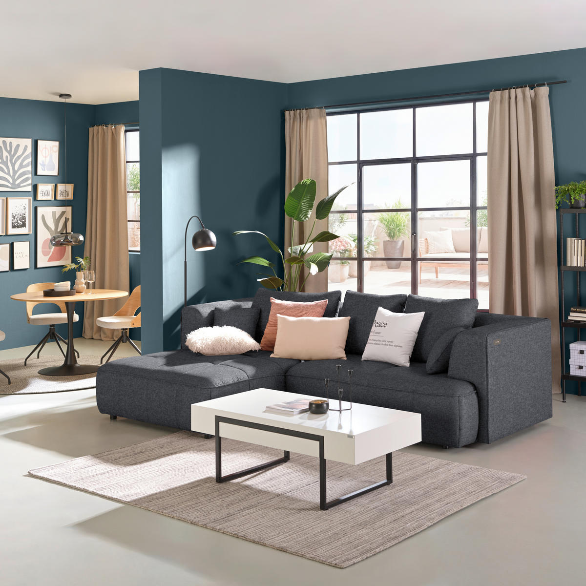 ECKSOFA Webstoff Anthrazit  - Anthrazit/Schwarz, Design, Kunststoff/Textil (188/288cm) - Welnova
