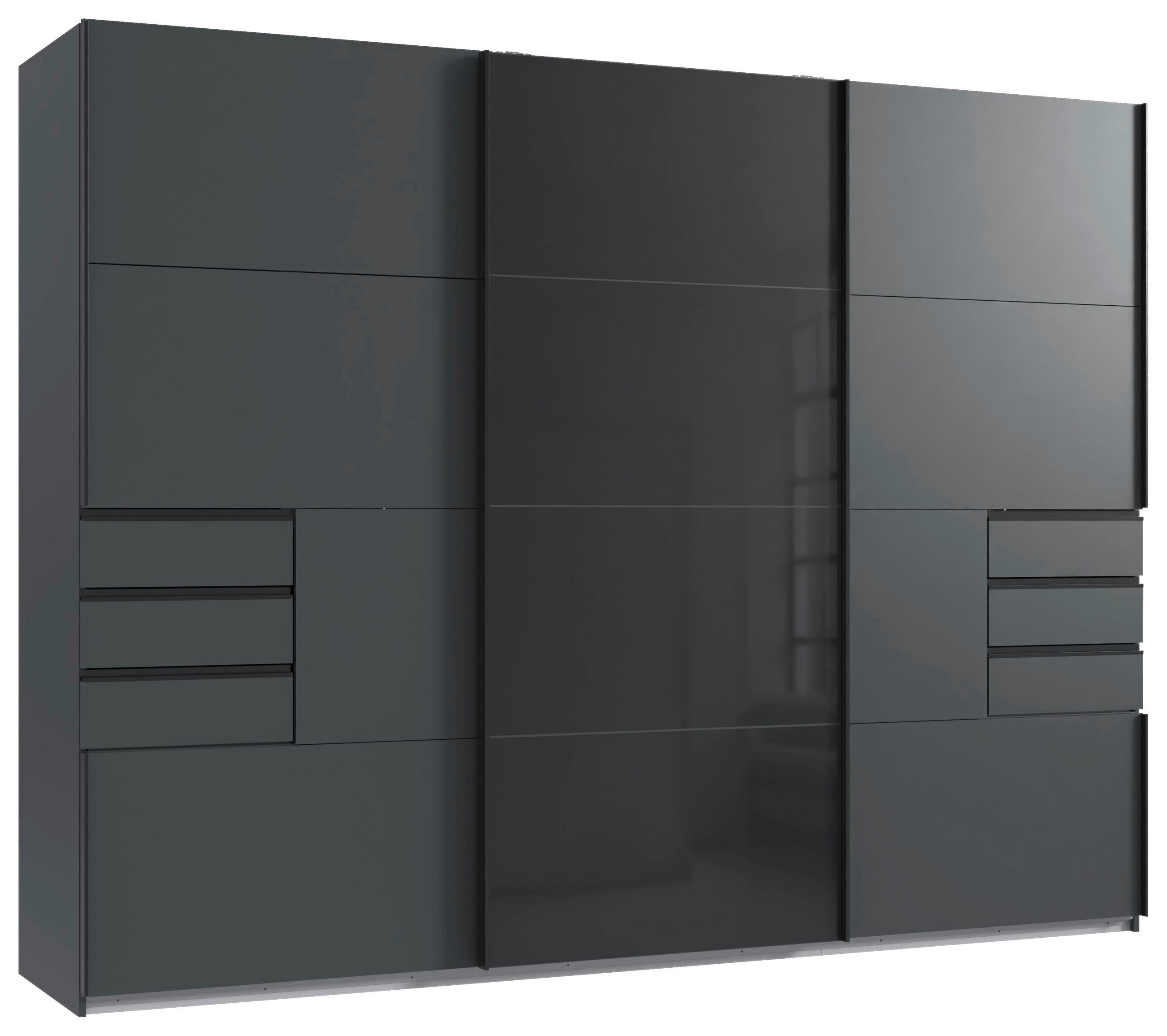 SCHWEBETÜRENSCHRANK 270/208/64 cm 3-türig Graphitfarben, Schwarz  - Schwarz/Graphitfarben, Design, Glas/Holzwerkstoff (270/208/64cm) - Carryhome