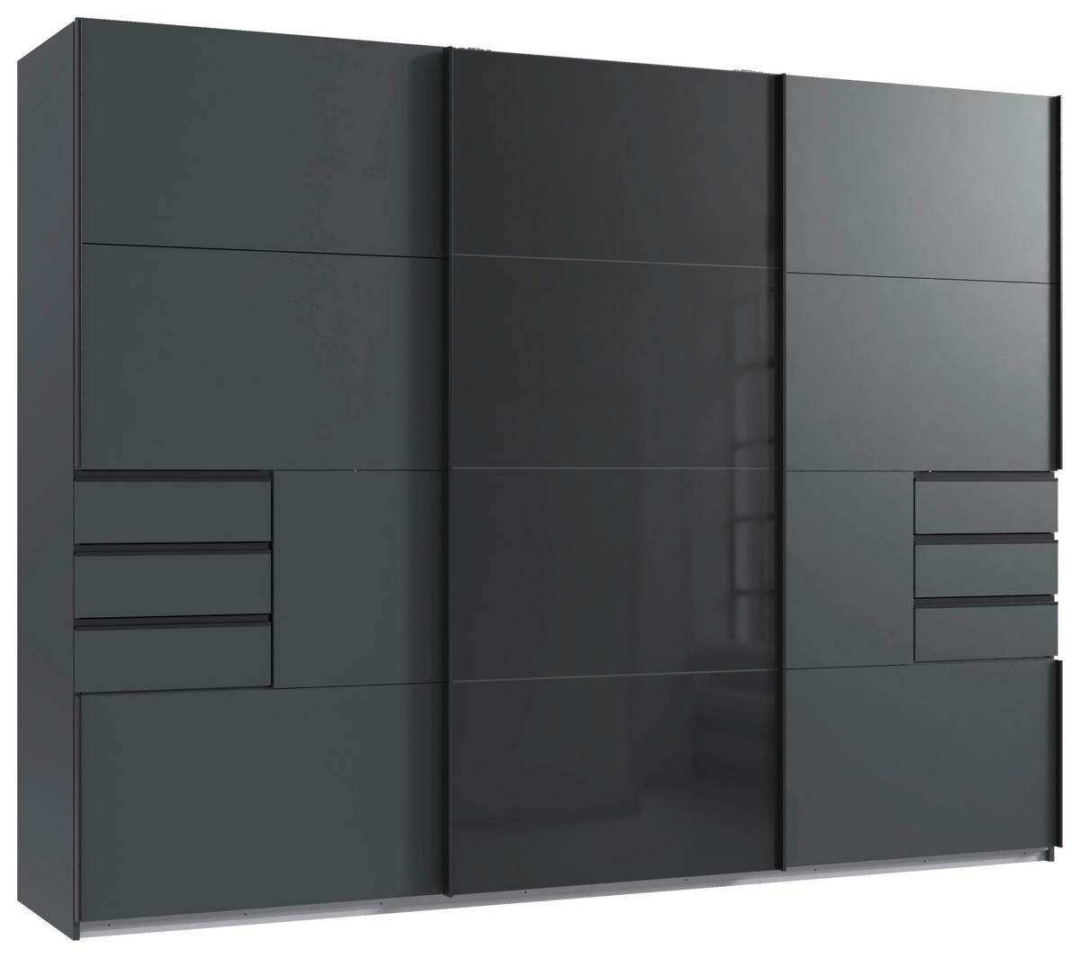 SCHWEBETÜRENSCHRANK in Graphitfarben, Schwarz  - Schwarz/Graphitfarben, Design, Glas/Holzwerkstoff (270/208/64cm) - Carryhome