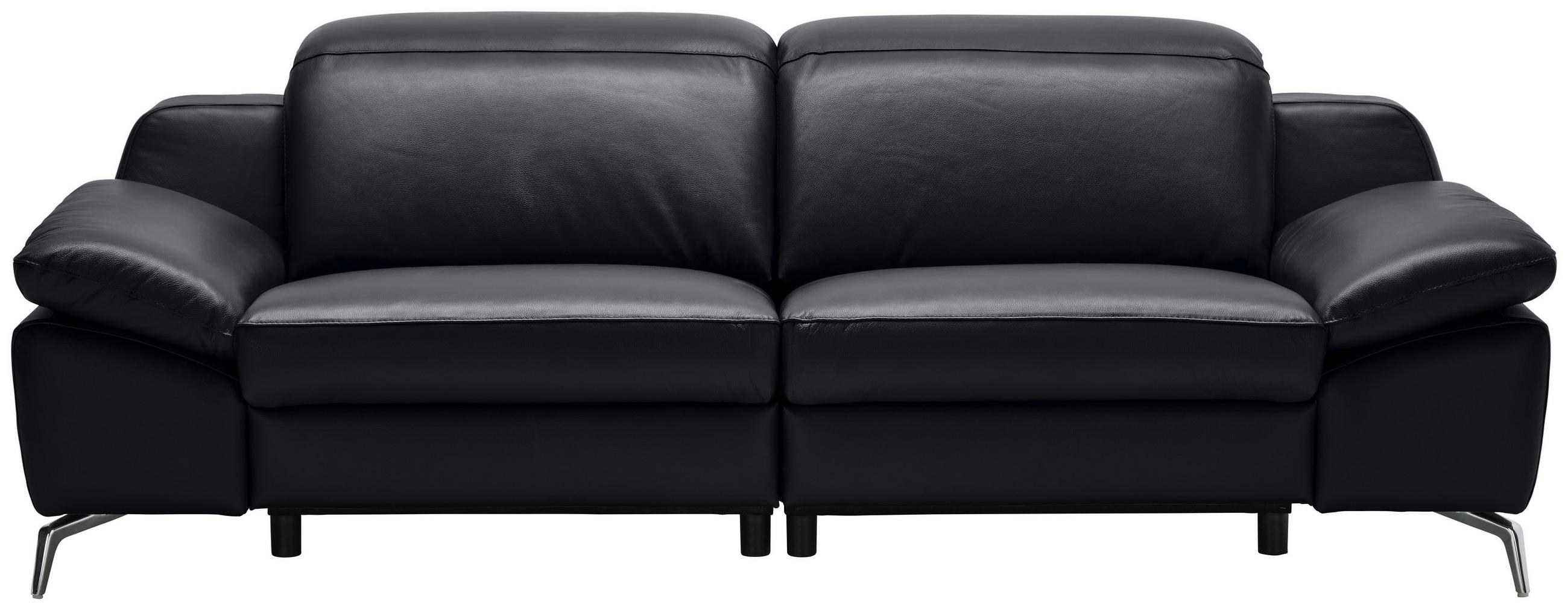 3-SITZER-SOFA Echtleder Schwarz  - Chromfarben/Schwarz, Design, Leder/Kunststoff (234/83-99/110cm) - Celina Home