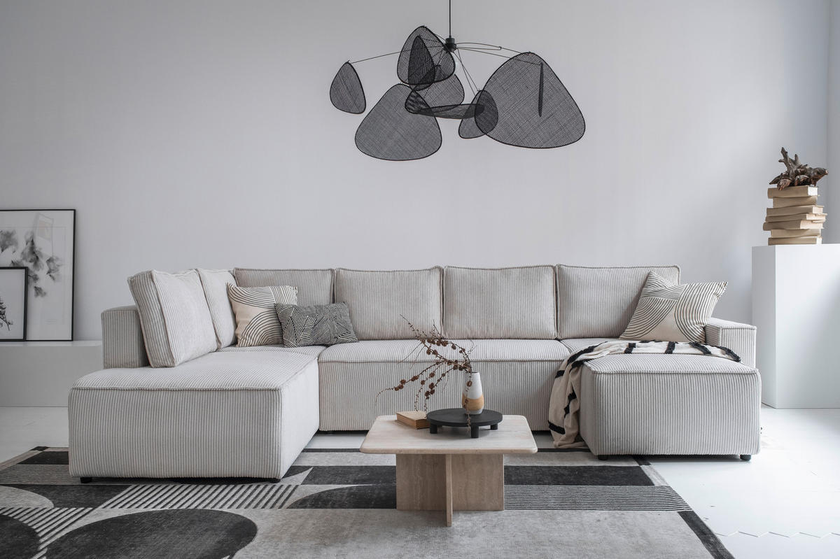 SJEDEĆA GARNITURA tekstil  bež   - bež/crna, Design, tekstil/plastika (194/322/156cm) - MID.YOU