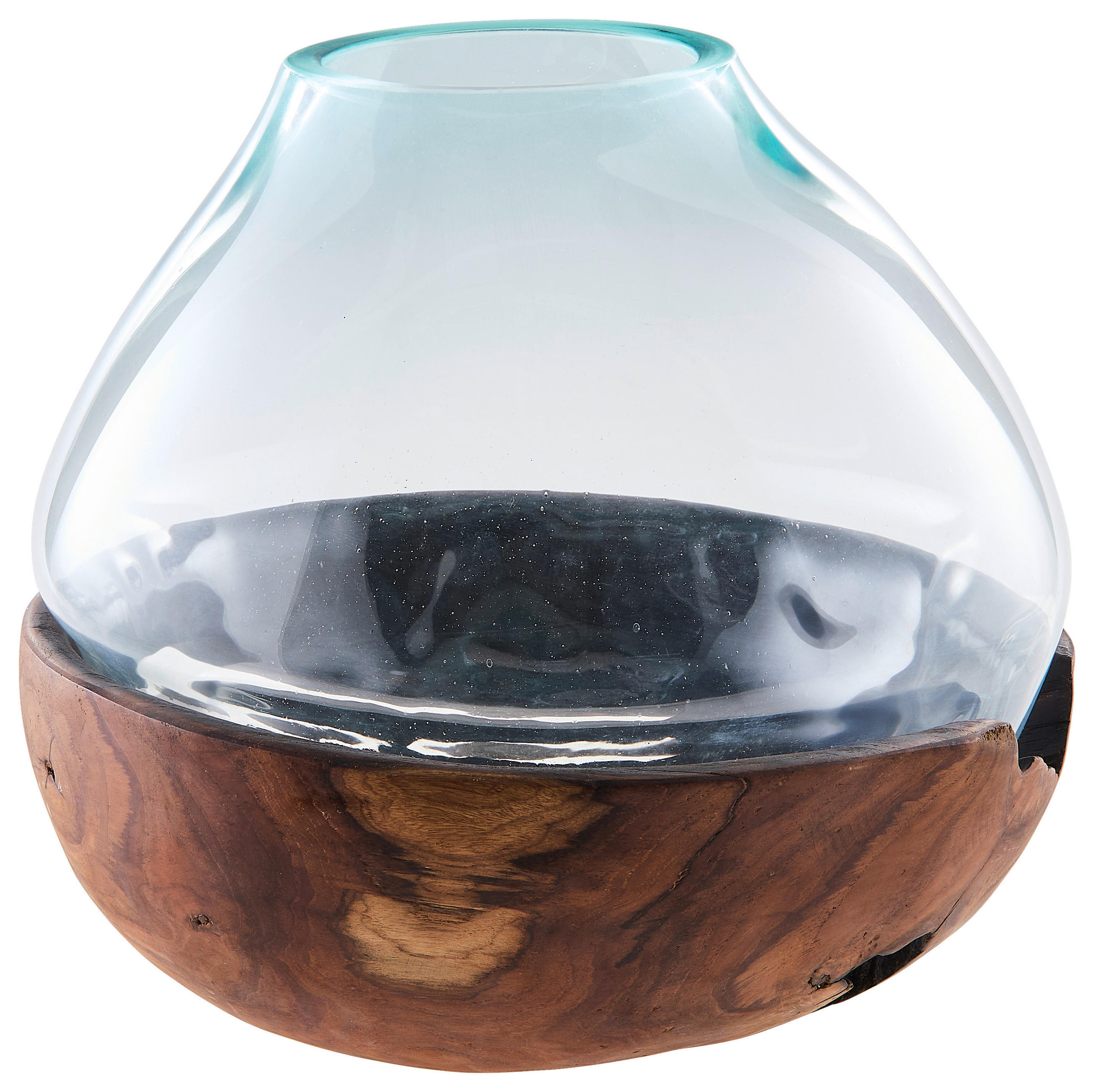 VASE 40 cm  - Klar/Teakfarben, LIFESTYLE, Glas/Holz (45/40cm) - Ambia Home