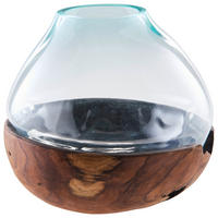 VASE 40 cm  - Klar/Teakfarben, LIFESTYLE, Glas/Holz (45/40cm) - Ambia Home
