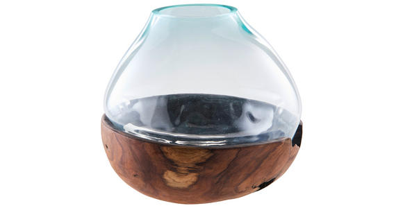 VASE 40 cm  - Klar/Teakfarben, LIFESTYLE, Glas/Holz (45/40cm) - Ambia Home
