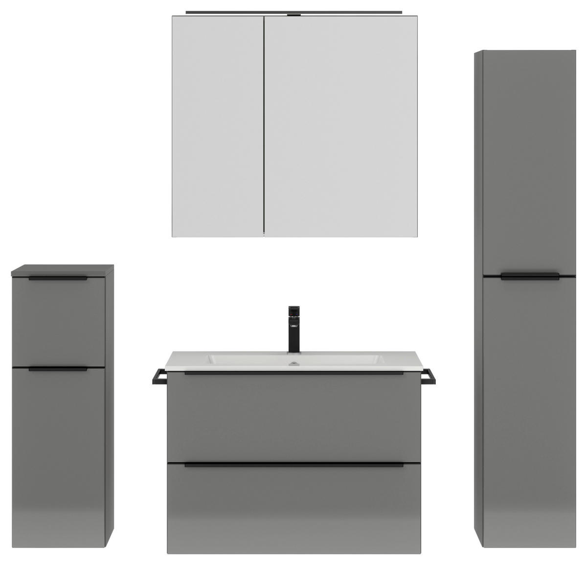 BADEZIMMER 5-teilig  in 141 cm  - Schieferfarben/Schwarz, MODERN, Holzwerkstoff/Stein (141cm) - Nobilia