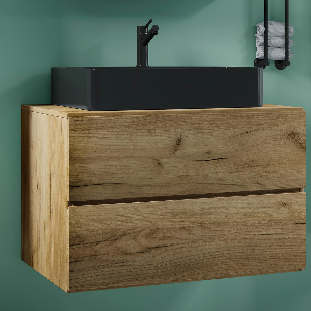 WASCHTISCHKOMBI 81 cm  - Honigeiche/Schwarz, MODERN, Keramik/Holzwerkstoff (81cm) - MID.YOU