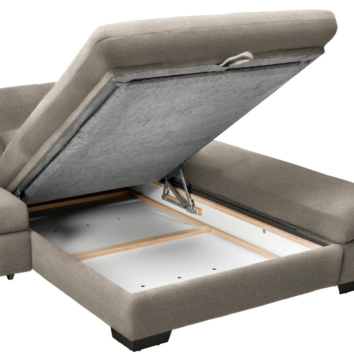 ECKSOFA  in Flachgewebe Greige  204/341 cm  - Greige/Schwarz, Design, Textil/Metall (204/341cm) - Xora