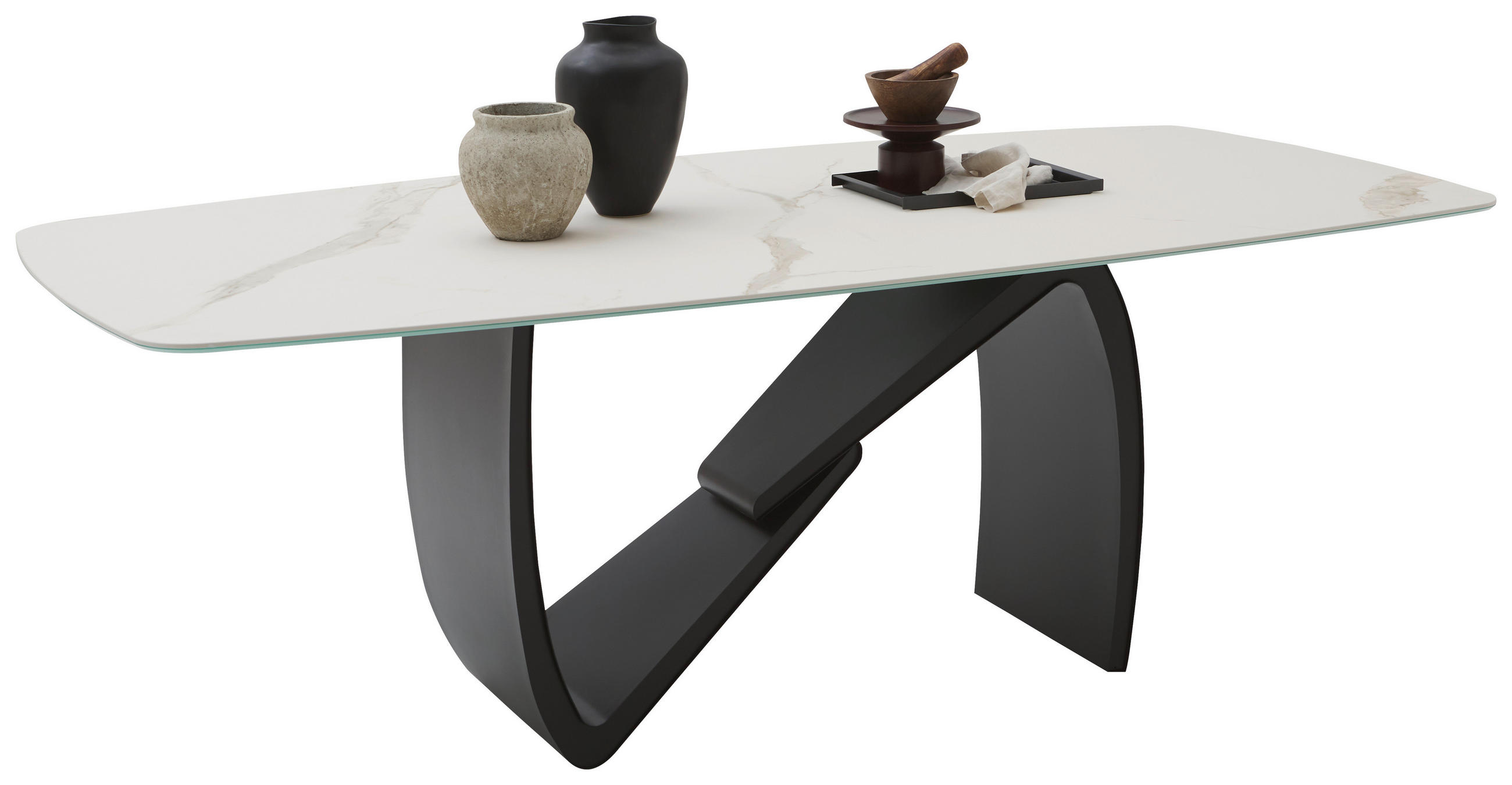 ESSTISCH in Metall, Keramik 220/110/76 cm  - Beige/Schwarz, Design, Keramik/Metall (220/110/76cm) - Emilio Belluti