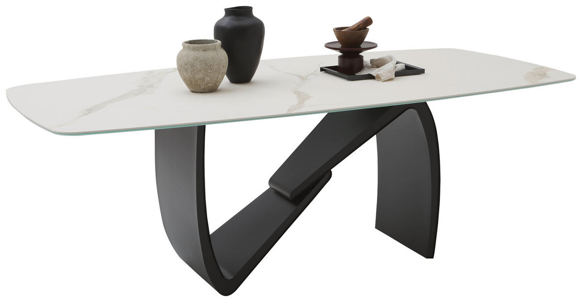 ESSTISCH in Metall, Keramik 220/110/76 cm  - Beige/Schwarz, Design, Keramik/Metall (220/110/76cm) - Emilio Belluti