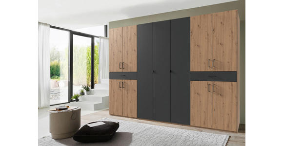 DREHTÜRENSCHRANK  in Graphitfarben, Eiche Artisan  - Schwarz/Graphitfarben, KONVENTIONELL, Holzwerkstoff/Kunststoff (313/208/58cm) - Carryhome