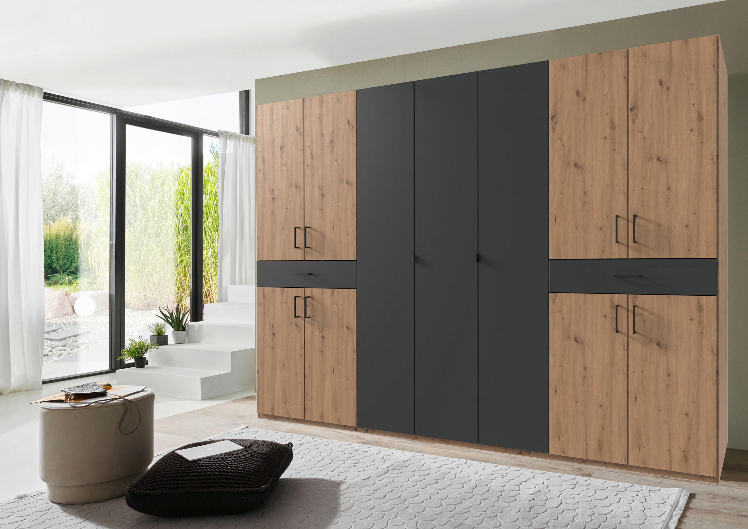 DREHTÜRENSCHRANK in Graphitfarben, Eiche Artisan  - Schwarz/Graphitfarben, Konventionell, Holzwerkstoff/Kunststoff (313/208/58cm) - Carryhome