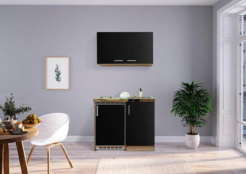 MINIKÜCHE 100 cm   in Schwarz, Sonoma Eiche  - Edelstahlfarben/Schwarz, MODERN, Holzwerkstoff/Kunststoff (100cm) - Respekta
