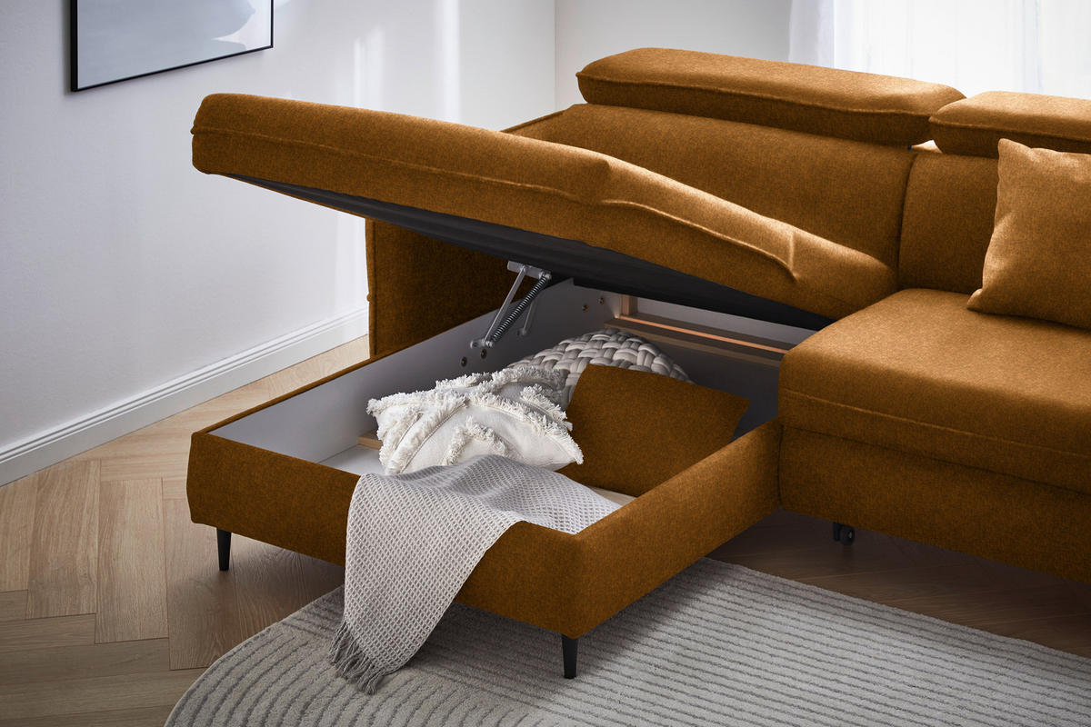 HÖRNSOFFA i sammet currygul, gul, orange  - orange/currygul, Design, trä/textil (185/232cm) - Livetastic