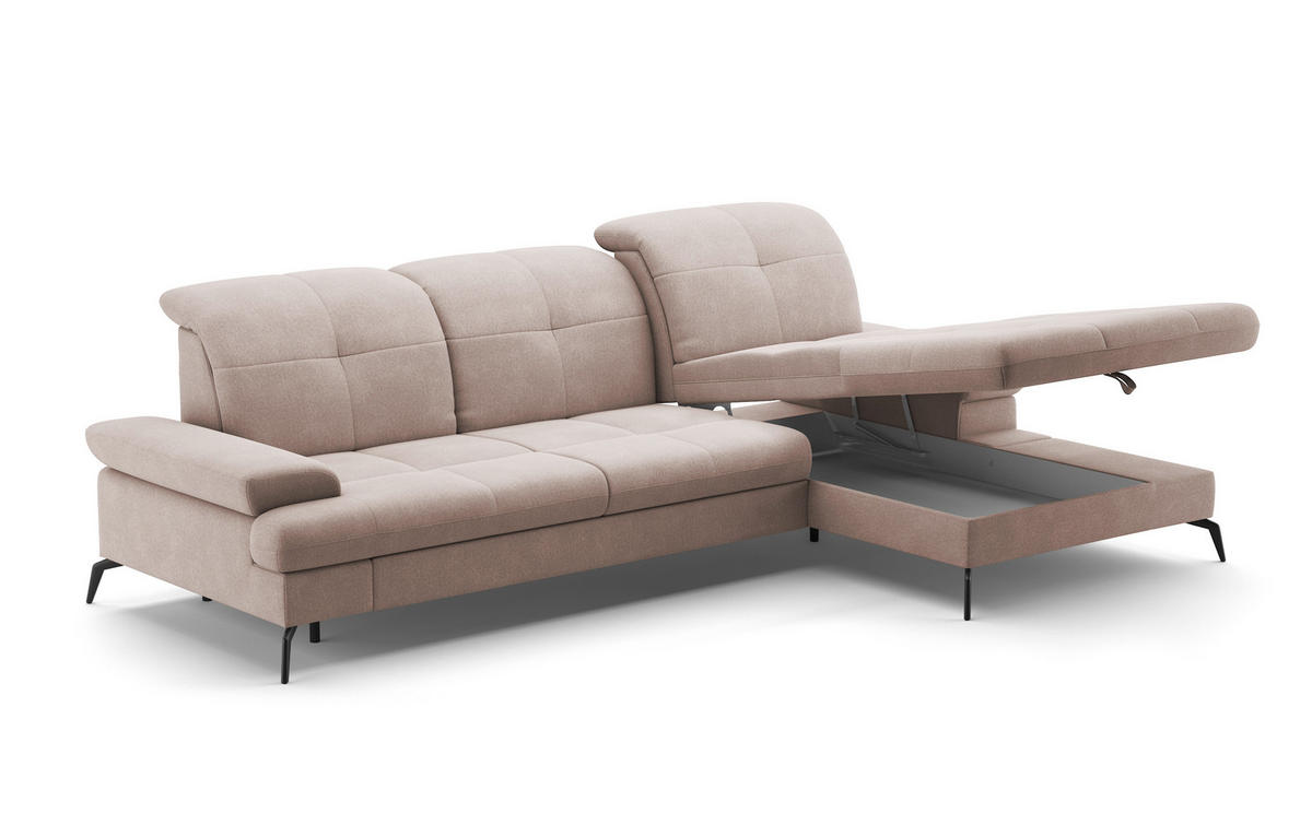 ECKSOFA in Flachgewebe Greige  - Greige/Schwarz, Konventionell, Textil/Metall (279/185cm) - Sit & More