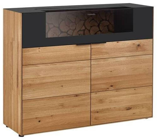 HIGHBOARD Schwarz, Eichefarben  145,9/115,4/45,2 cm  - Eichefarben/Schwarz, Design, Glas/Holz (145,9/115,4/45,2cm) - Valdera