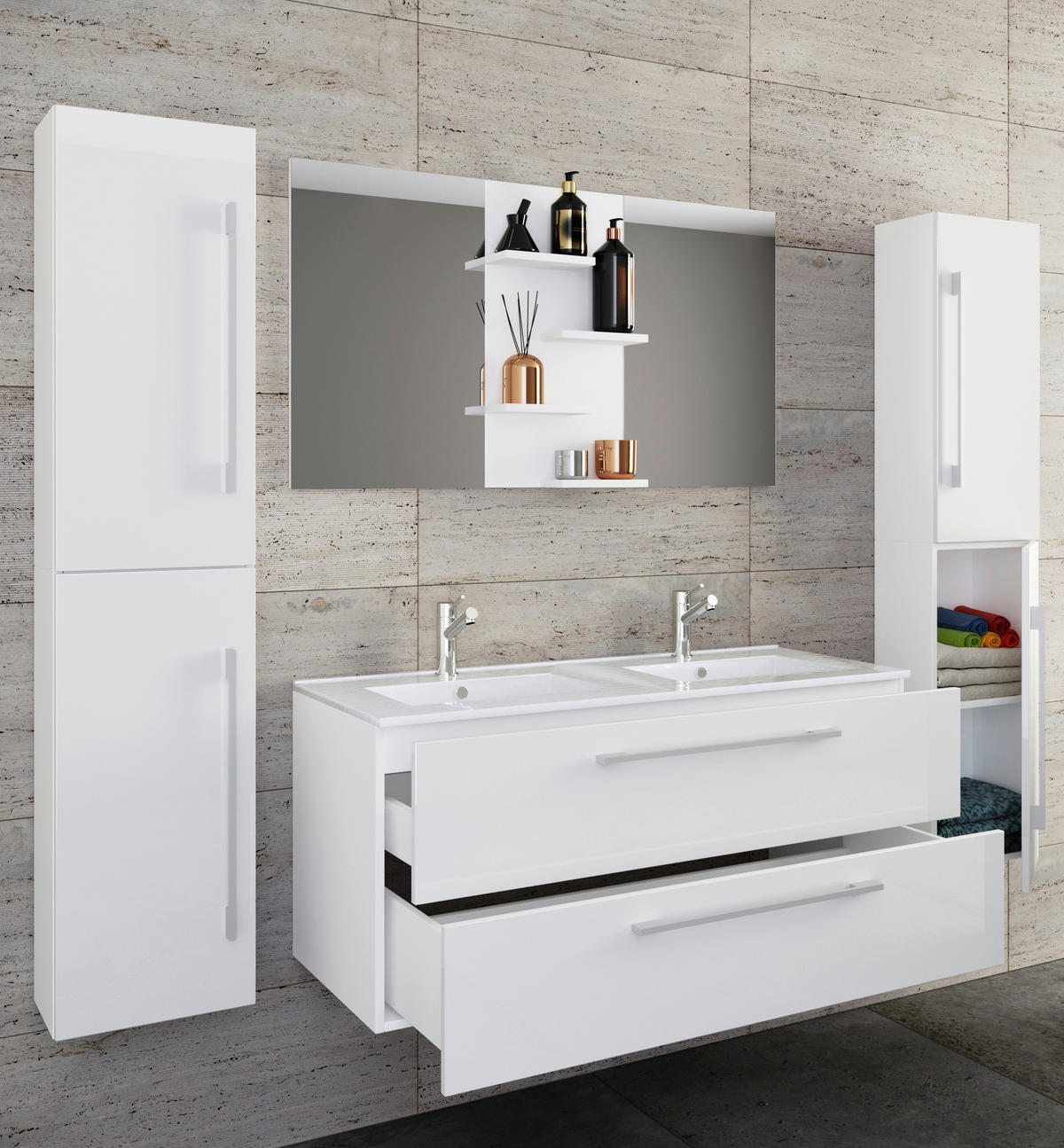 BADEZIMMER 5-teilig  in 178 cm  - Alufarben/Weiß, MODERN, Keramik/Holzwerkstoff (178cm) - MID.YOU