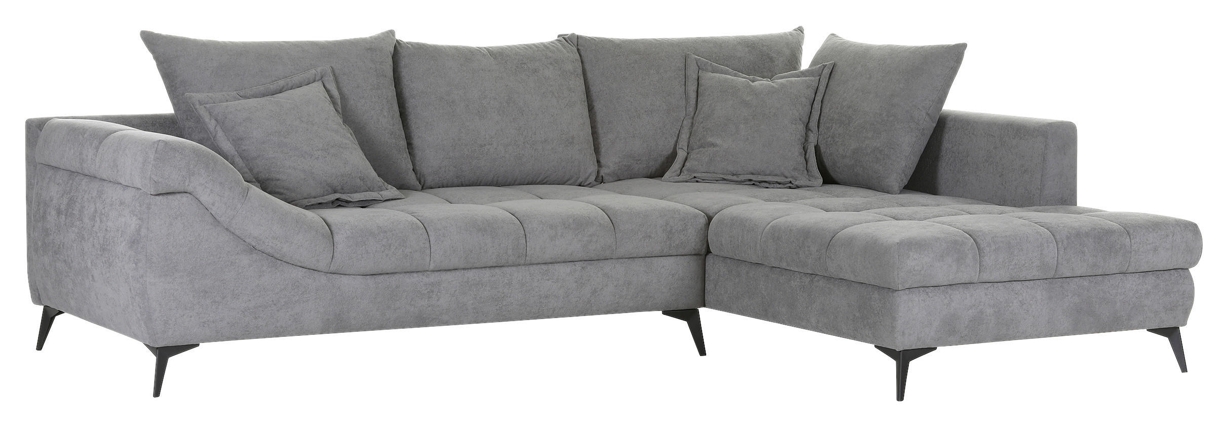 ECKSOFA Grau Flachgewebe  - Schwarz/Grau, Design, Textil/Metall (307/224cm) - Stylife