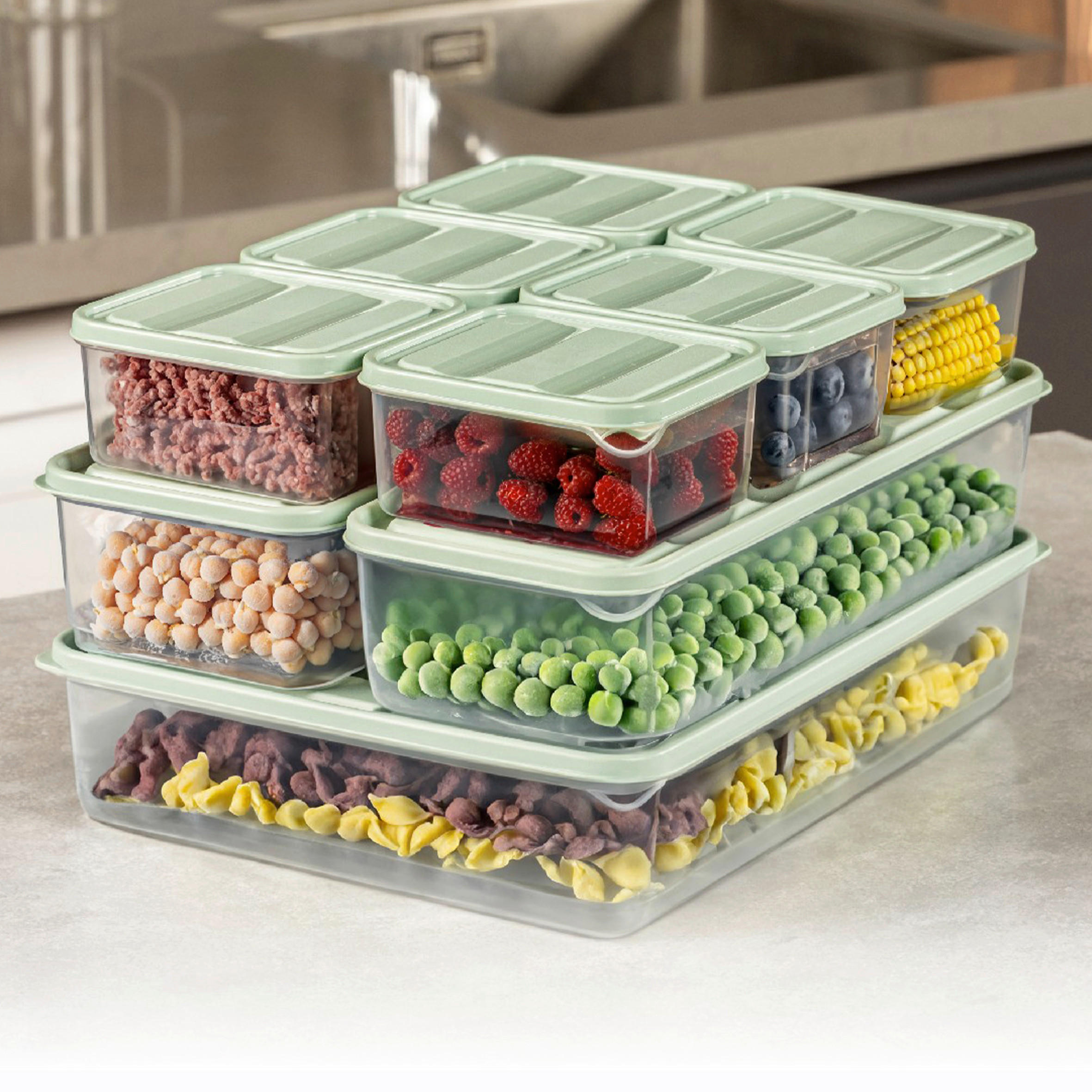 VORRATSDOSENSET 9-teilig  - Transparent/Mintgrün, Basics, Kunststoff (11/7/30cm)