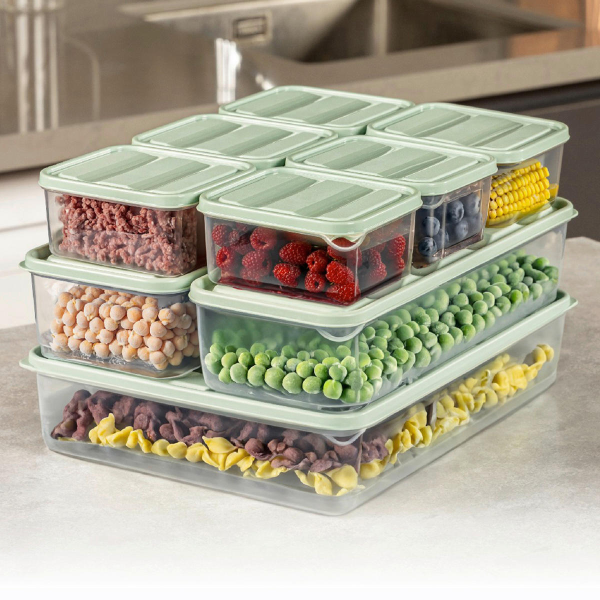 VORRATSDOSENSET 9-teilig  - Transparent/Mintgrün, Basics, Kunststoff (11/7/30cm)