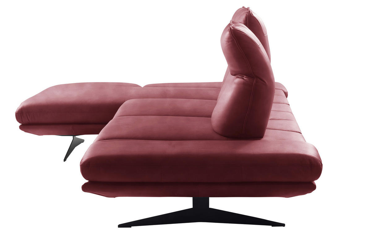 ECKSOFA Kirschrot Echtleder Armteilverstellung, Kopfteilverstellung, Sitztiefenverstellung  - Schwarz/Kirschrot, Design, Leder/Metall (180/291cm) - Celina Home