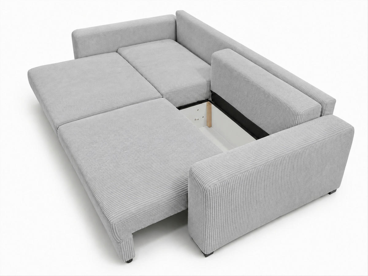 3-SITZER-SOFA Cord Hellgrau  - Hellgrau/Schwarz, Basics, Holz/Textil (250/90/110cm) - MID.YOU