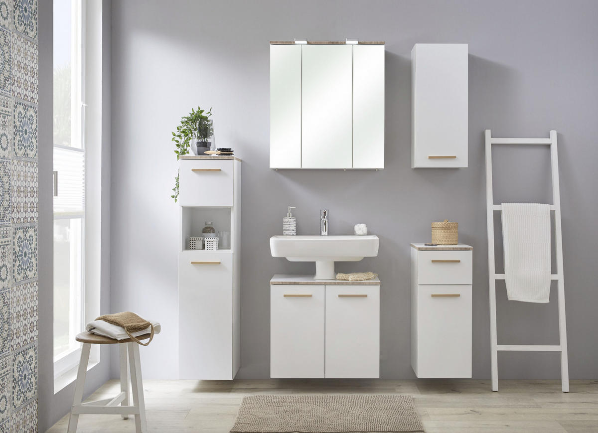 WASCHBECKENUNTERSCHRANK 60/53/33 cm  - Weiss/Eichefarben, Konventionell, Holz/Holzwerkstoff (60/53/33cm) - Xora