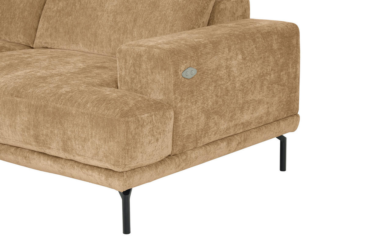ECKSOFA Hellbraun Chenille Kopfteilverstellung, Sitztiefenverstellung  - Hellbraun/Schwarz, Design, Textil/Metall (243/307cm) - Xora