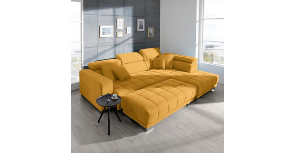 ECKSOFA in Mikrofaser Dunkelgelb  - Chromfarben/Dunkelgelb, Design, Textil/Metall (301/207cm) - Xora