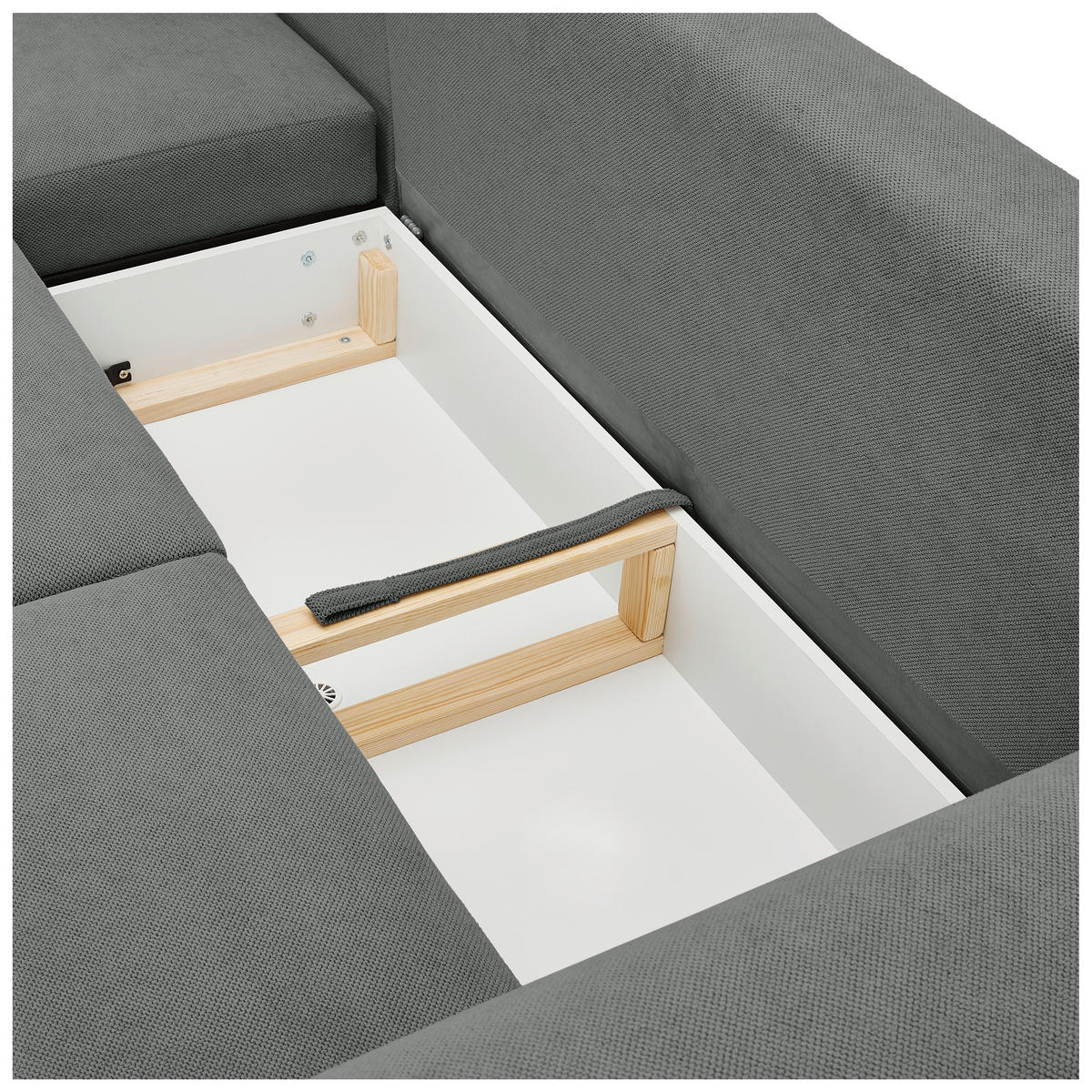 ECKSOFA Dunkelgrau Webstoff  - Dunkelgrau/Naturfarben, KONVENTIONELL, Holz/Textil (145/250cm) - Carryhome