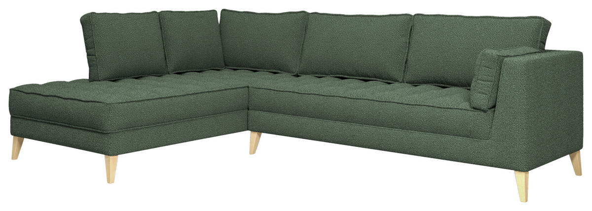 ECKSOFA in Bouclé Dunkelgrün  - Dunkelgrün/Naturfarben, Design, Holzwerkstoff/Textil (204/310cm) - MID.YOU