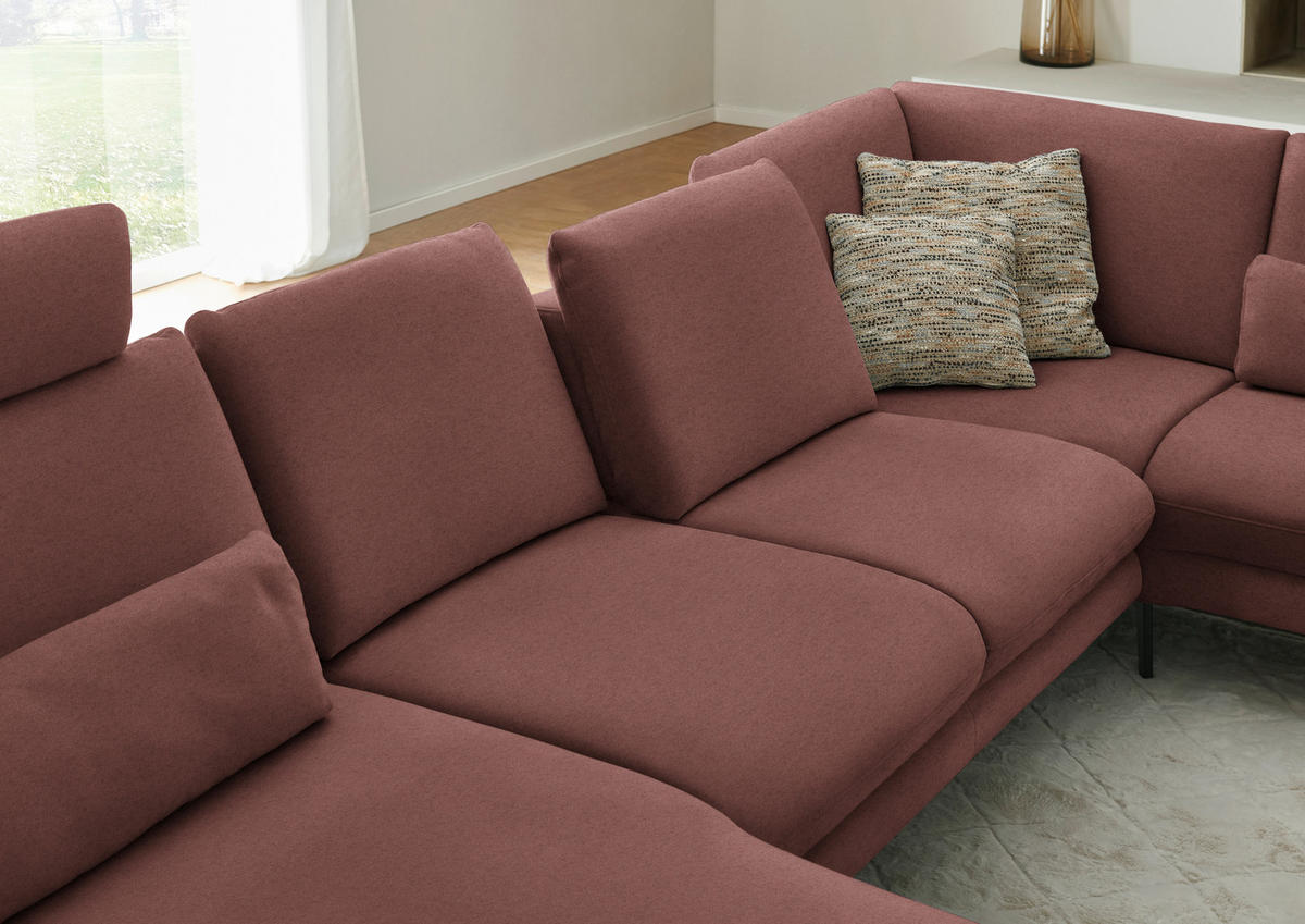 WOHNLANDSCHAFT Chenille, Flachgewebe Weinrot  - Weinrot/Schwarz, Design, Textil/Metall (180/344/208cm) - Dieter Knoll